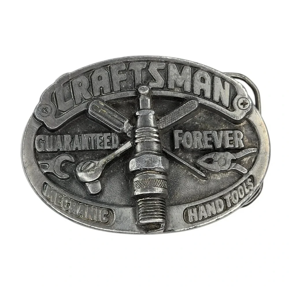 Craftsman Belt Buckle Metal 1993 Mechanic Spark Plug Tool Vintage USA